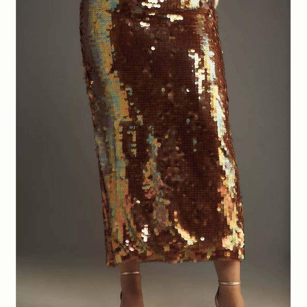 Anthropologie Gold Sequin Maxi Pencil Skirt NWT